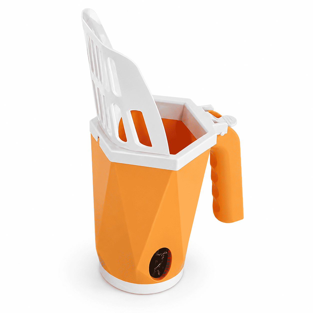 Orange Blufi cat litter box scoop with sturdy handle for easy cleaning of cat litter boxes.
