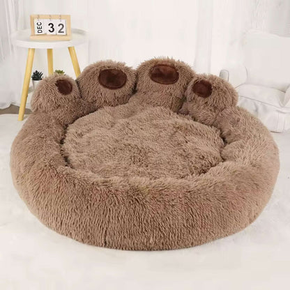 Pink Blufi Bear Paw Shaped Dog Bed for small dogs, soft pet accessory with plush, paw-shaped design from Shop Blufi.